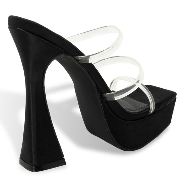Women’s Chunky Block Platform Heeled Sandals with Clear Straps - Picture 3 of 4